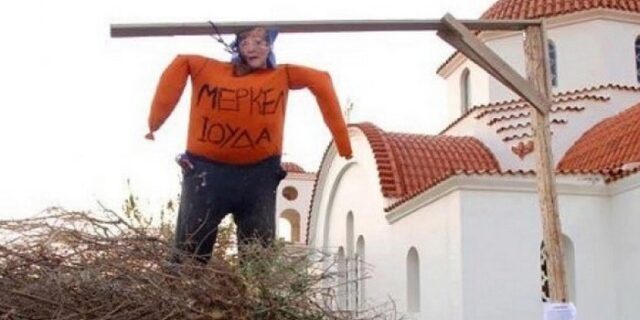 Αντί για τον Ιούδα έκαψαν τη…Μέρκελ στο Λασίθι