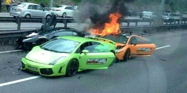 Βίντεο: Τρεις Lamborghini supercars καίγονται σε τροχαίο