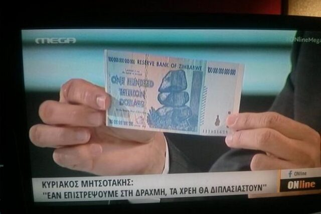 Με χαρτονομίσματα Ζιμπάμπουε βγήκε σε τηλεοπτική εκπομπή ο Κυριάκος Μητσοτάκης