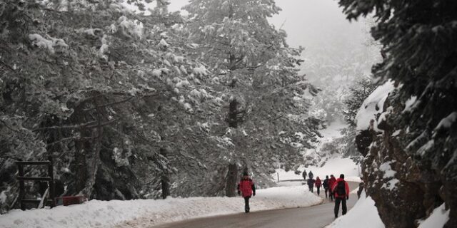 Κλειστή η λεωφόρος Πάρνηθος. Βροχές, κρύο και χιόνια και το Σάββατο