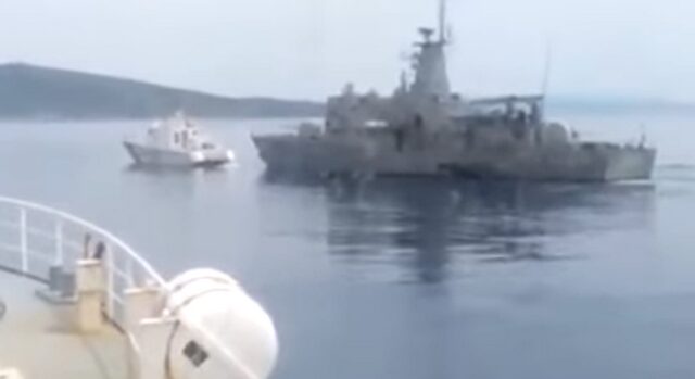Βίντεο-ντοκουμέντο: Η κανονιοφόρος Κραταιός διώχνει τουρκική ακταιωρό από τις Οινούσσες