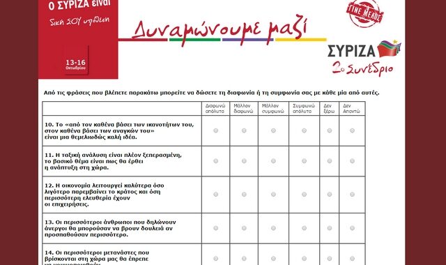 Το ερωτηματολόγιο του ΣΥΡΙΖΑ