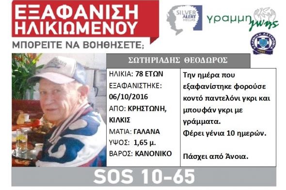 Νεκρός εντοπίστηκε σε χαράδρα ο εξαφανισθείς ηλικιωμένος Θεόδωρος Σωτηριάδης
