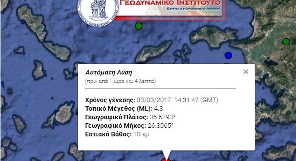 Σεισμός 4,3 Ρίχτερ στην Αστυπάλαια
