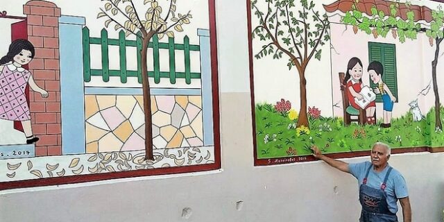 Ένας παππούς ζωγράφισε το αλφαβητάρι των παιδικών μας χρόνων σε σχολείο της Πάτρας