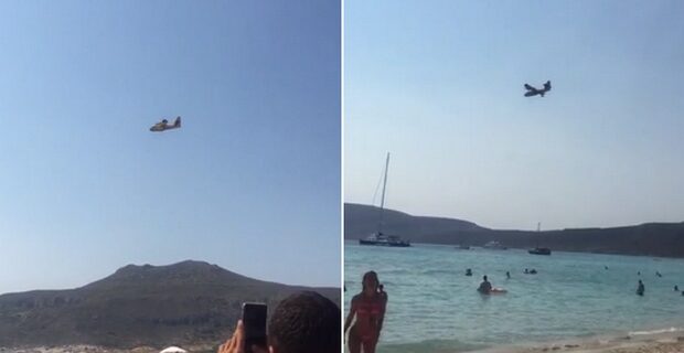 Κύθηρα: Η στιγμή που Καναντέρ παίρνει νερό από τη θάλασσα