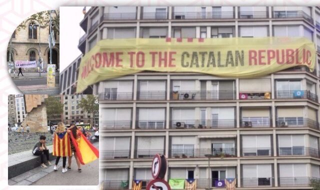 Στη Βαρκελώνη, ένα τεράστιο πανό σε υποδέχεται στην Δημοκρατία της Καταλονίας