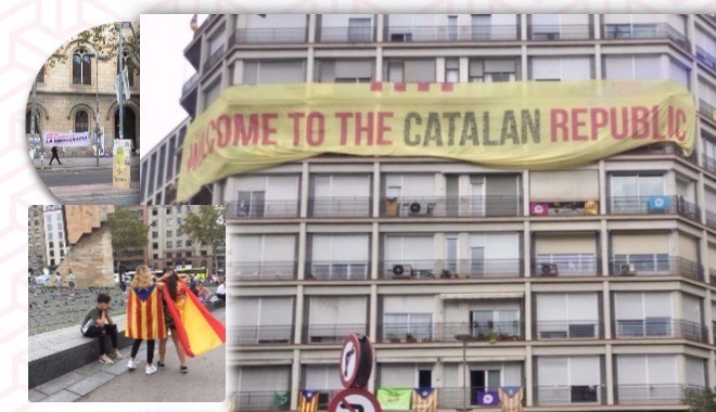 Στη Βαρκελώνη, ένα τεράστιο πανό σε υποδέχεται στην Δημοκρατία της Καταλονίας