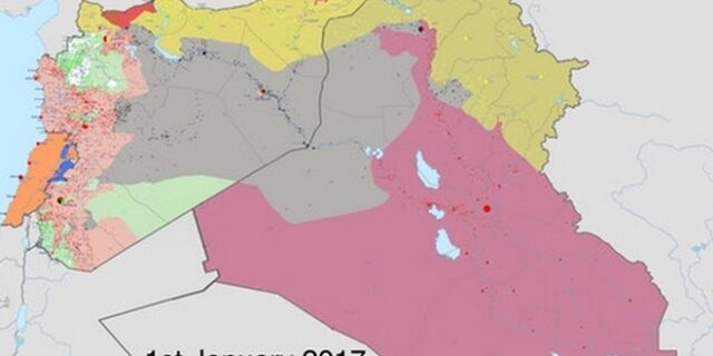 ISIS: Με γκρι χρώμα τα εδάφη που κατείχε 1/1/2017. Τι κατέχει ένα χρόνο μετά