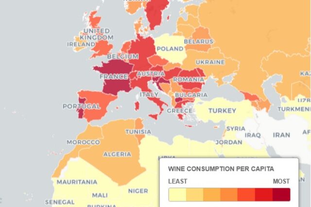 Χάρτης: Σε ποιες χώρες ρέει άφθονο το κρασί – Πόσο καταναλώνουμε στην Ελλάδα;