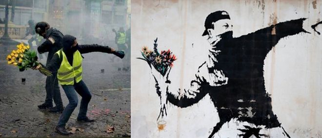 Προφητικός Banksy: Το έργο του με τον διαδηλωτή που έγινε πραγματικότητα