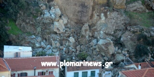 Πλωμάρι: Νύχτα τρόμου από κατολισθήσεις βράχων – Έπεσε τοίχος σπιτιού