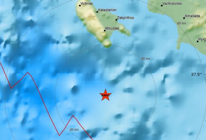 Σεισμός 4,6 Ρίχτερ νότια της Ζακύνθου
