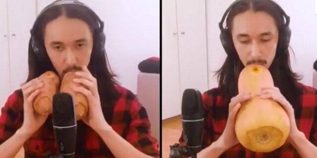 Μουσικός παίζει τo Africa των Toto με γλυκοπατάτες και κολοκύθα