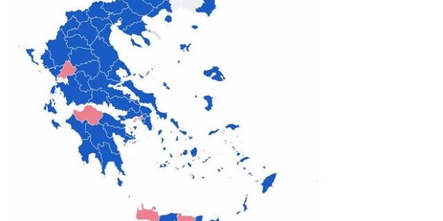 Αποτελέσματα εκλογών 2019: Ο χάρτης της Ελλάδας στο 22.05% της ενσωμάτωσης