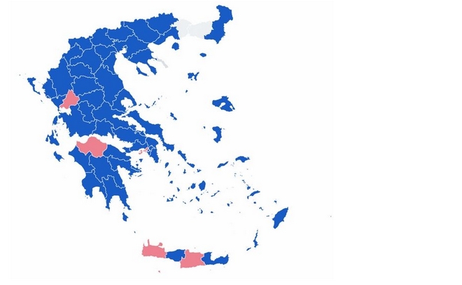 Αποτελέσματα εκλογών 2019: Ο χάρτης της Ελλάδας στο 22.05% της ενσωμάτωσης