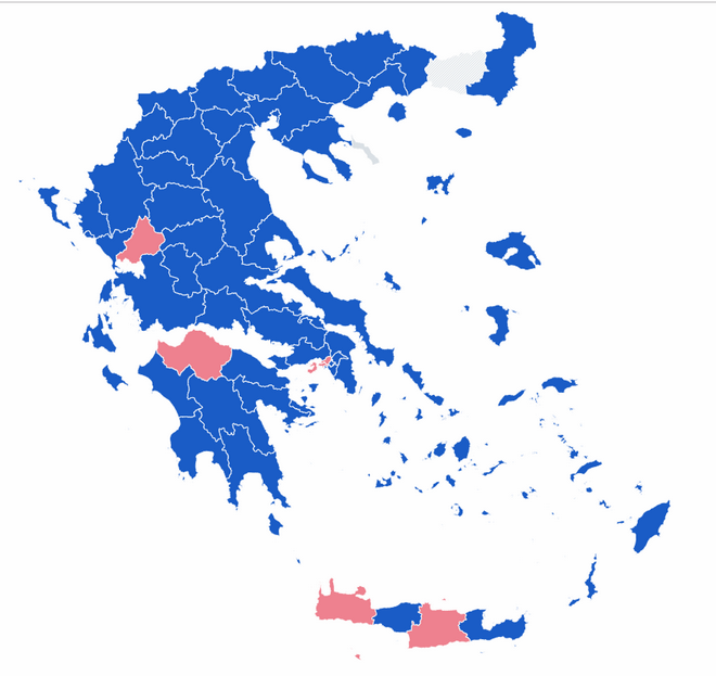 Αποτελέσματα εκλογών 2019: Ο χάρτης της Ελλάδας στο 75% της ενσωμάτωσης