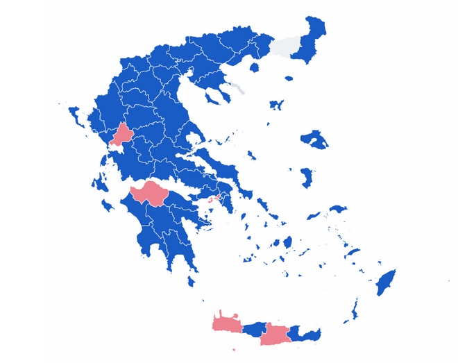 Αποτελέσματα εκλογών 2019: Ο χάρτης της Ελλάδας στο 37,86% της ενσωμάτωσης