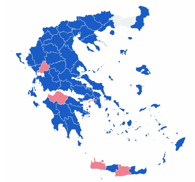 Αποτελέσματα εκλογών 2019: Ο χάρτης της Ελλάδας στο 90% της ενσωμάτωσης