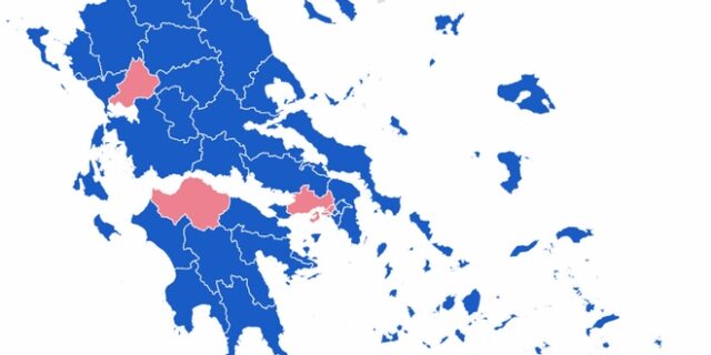 Αποτελέσματα εκλογών 2019: Ο χάρτης της Ελλάδας στο 99,83% της ενσωμάτωσης