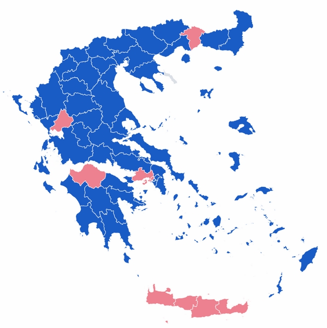 Αποτελέσματα εκλογών 2019: Ο χάρτης της Ελλάδας στο 99,83% της ενσωμάτωσης