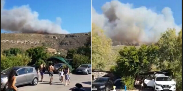 Φωτιά στην Ελαφόνησο: Εκκενώθηκε το κάμπινγκ και ξενοδοχείο