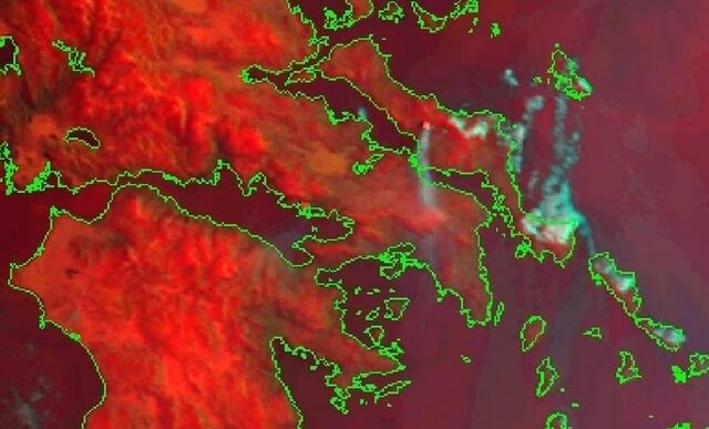 Φωτιά στην Εύβοια: Ο δορυφόρος καταγράφει τον καπνό μέχρι την Αθήνα – Τεράστια καταστροφή