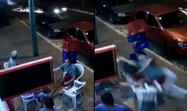 Απίστευτο βίντεο: Τον χτύπησε “αδέσποτη” ρόδα αυτοκινήτου, ενώ έπινε το ποτό του