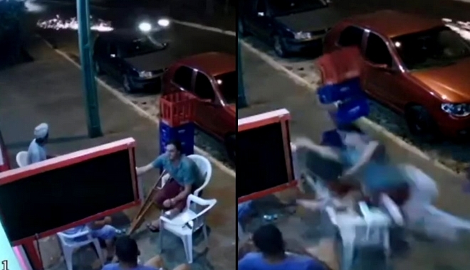 Απίστευτο βίντεο: Τον χτύπησε “αδέσποτη” ρόδα αυτοκινήτου, ενώ έπινε το ποτό του