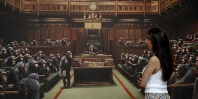 Βρετανία: 11,1 εκατ. ευρώ πωλήθηκε πίνακας του Banksy με χιμπατζήδες στο κοινοβούλιο