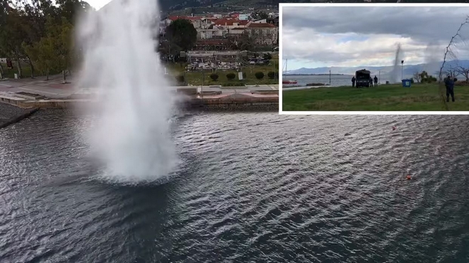 Βίντεο drone στα Καμμένα Βούρλα: Η στιγμή έκρηξης οβίδας μέσα στη θάλασσα