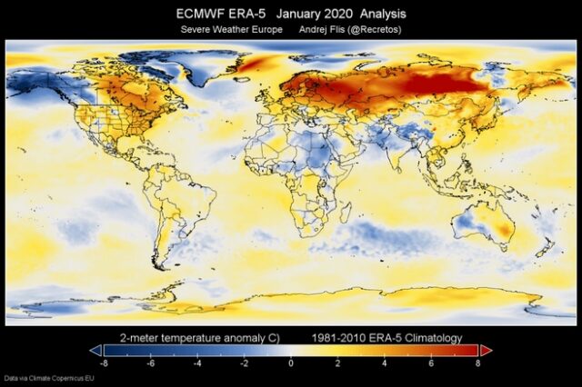 O Ιανουάριος του 2020 ήταν ο θερμότερος των τελευταίων δεκαετιών