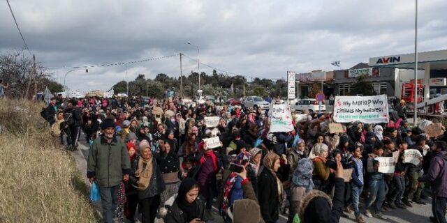 Διαμαρτυρία μεταναστών στη Λέσβο
