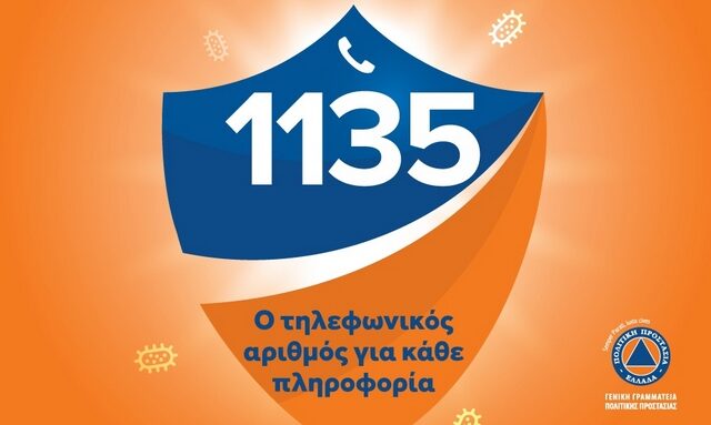 Κορονοϊός: Η Πολιτική Προστασία ενημερώνει για τον αριθμό 1135