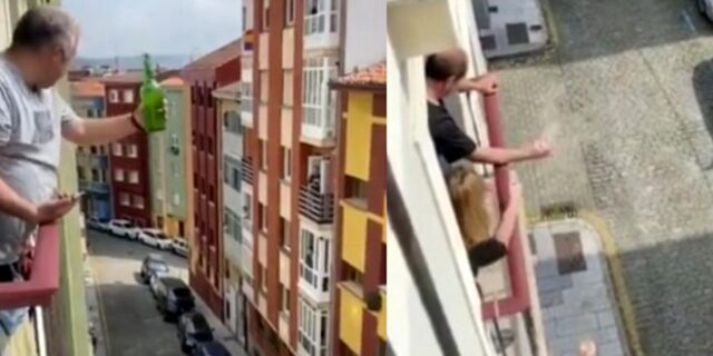 Η καραντίνα δεν τους λυγίζει – Κέρασμα από το μπαλκόνι στον γείτονα