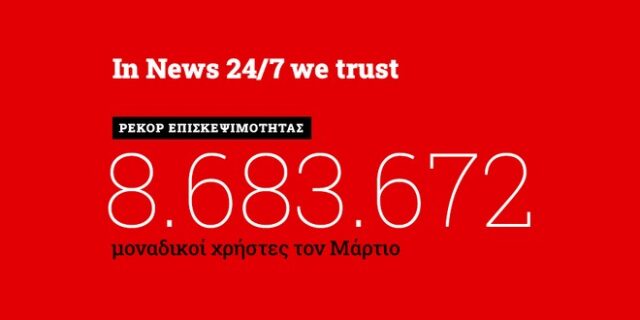 Ρεκόρ επισκεψιμότητας τον Μάρτιο για το NEWS 24/7
