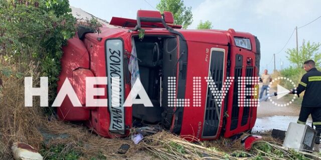 Ανατροπή νταλίκας στην Πατρών-Πύργου – Τραυματίστηκε ο οδηγός
