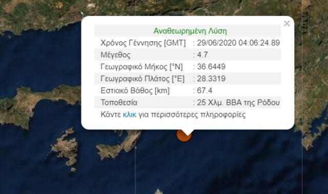 Σεισμός 4,7 Ρίχτερ στη Ρόδο