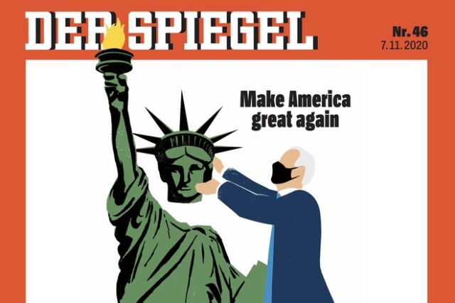 Ο Μπάιντεν βάζει στη θέση του το κεφάλι του Αγάλματος της Ελευθερίας στο εξώφυλλο του Spiegel