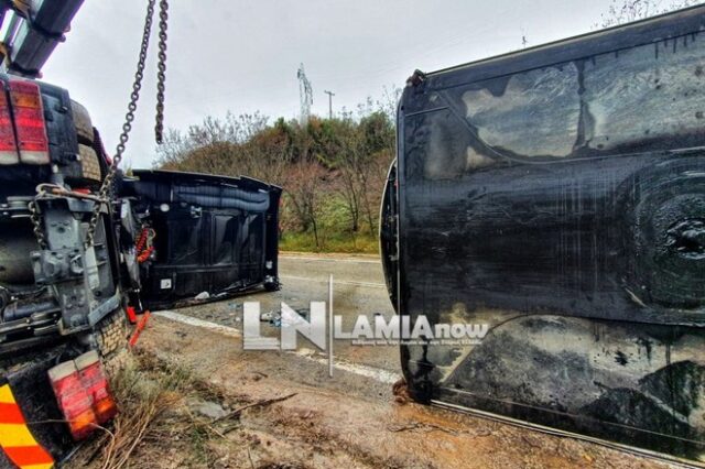 Λαμία: Εκτροπή νταλίκας – Έπεσε πάνω της βράχος