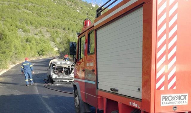 Λουτράκι: Αυτοκίνητο τυλίχθηκε στις φλόγες εν κινήσει – Σώθηκαν οι 4 επιβαίνουσες