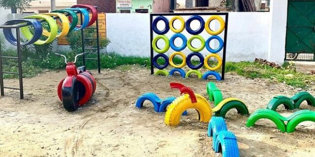 Νεαρή αρχιτέκτονας φτιάχνει παιδικές χαρές με παλιά ελαστικά