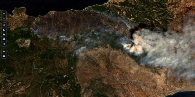 Φωτιά στα Γεράνεια Ορη: Η συγκλονιστική εικόνα από τον δορυφόρο Sentinel-2