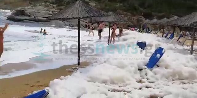 Χαλκιδική: Παραλία της Σιθωνίας πλημμύρισε “αφρούς” – Πώς εξηγείται