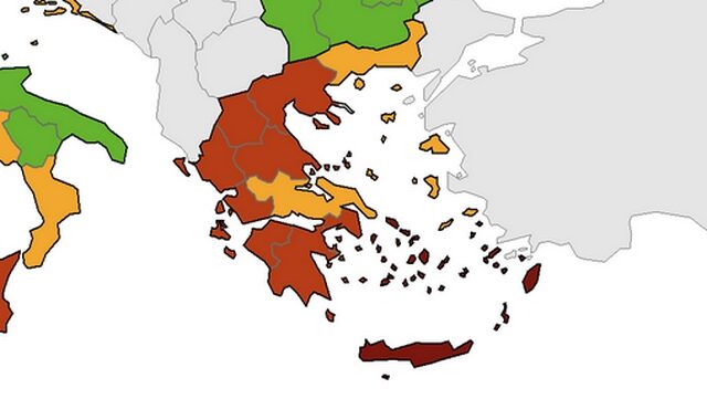 Χάρτης κορονοϊού ECDC: “Κόκκινη” η Ελλάδα – Ποιες περιοχές παραμένουν στο “κίτρινο”