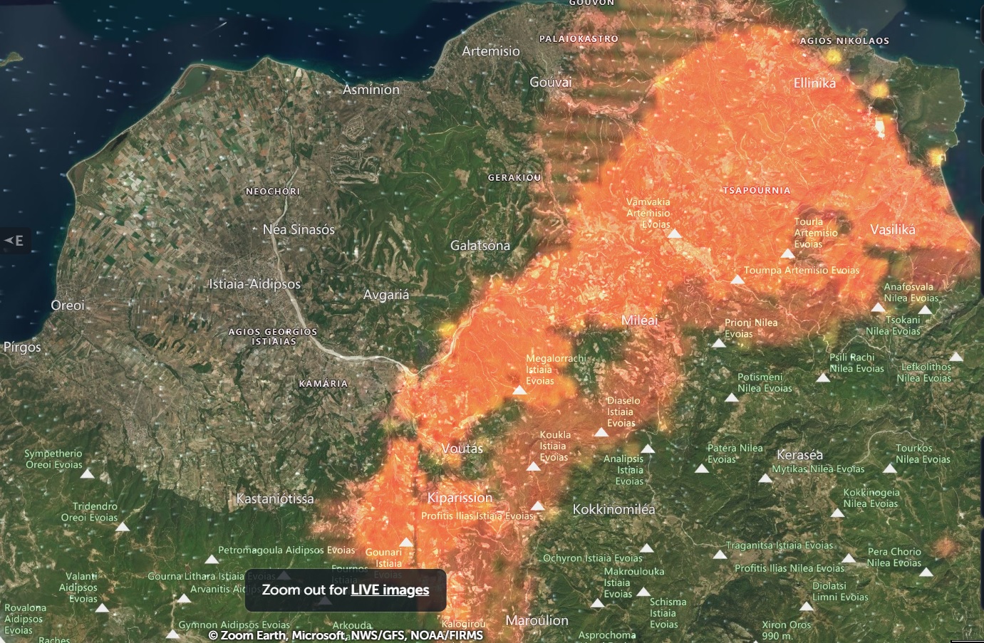Χάρτης: Δείτε LIVE τα μέτωπα των πυρκαγιών στην Εύβοια