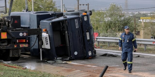 Ανατροπή βυτιοφόρου στην Εθνική Οδό Αθηνών – Κορίνθου