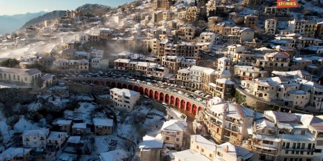 Κακοκαιρία Ελπίδα: Τα κατάλευκα τοπία της Αράχωβας από ψηλά