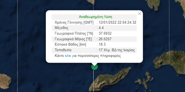 Σεισμός 4,4 Ρίχτερ στην Ικαρία
