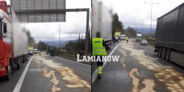 Φορτηγό γέμισε πετρέλαιο την Ε.Ο. στο ύψος της Μαλεσίνας – Τι συνέβη